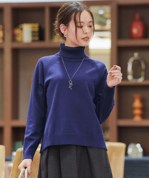 Tiaclasse 【安田美沙子さん着用・選べる2type】ラグランニットトップス タートルネック：ダークブルー