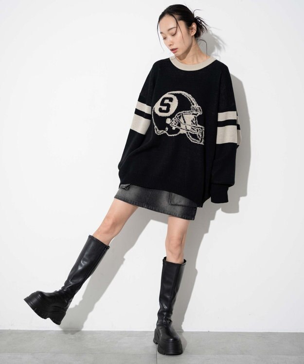 WEGO 【ユニセックス着用ITEM】ジャガードスリーブラインプルオーバー ブラック