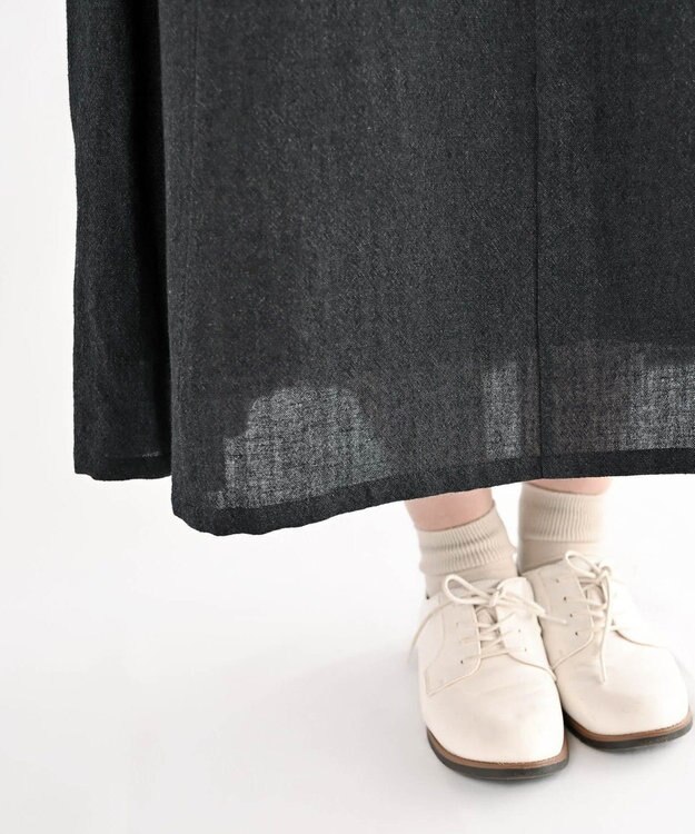 muuc 〈ロングシーズン心地良いウールリネン生地〉後ろウエストゴム有り 両サイドにベルト調節有り 裏地有り スカート ブラック