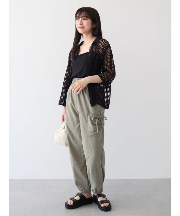 Green Parks メッシュ編み襟付きカーディガン Black