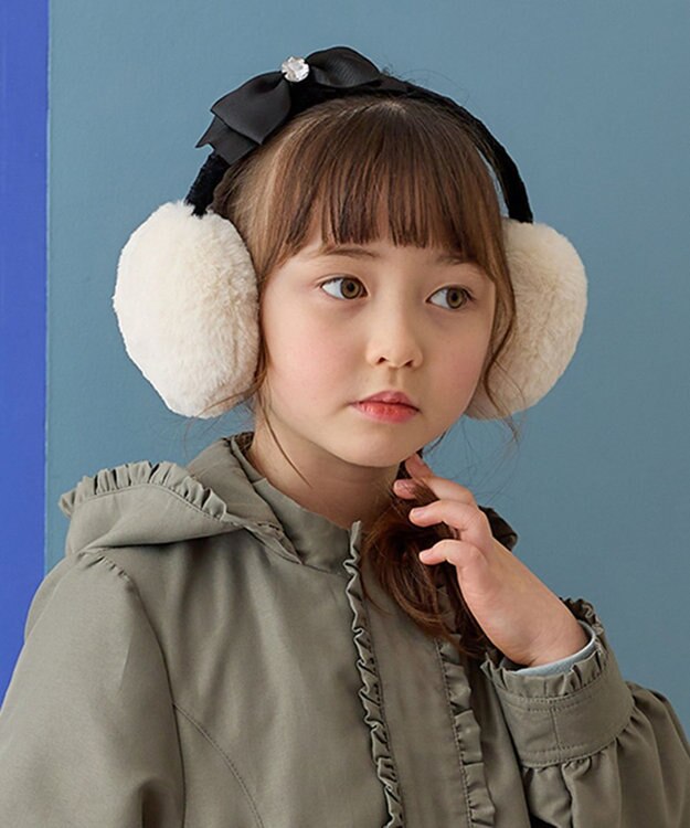 ANY KIDS リボンつき イヤーマフ アイボリー
