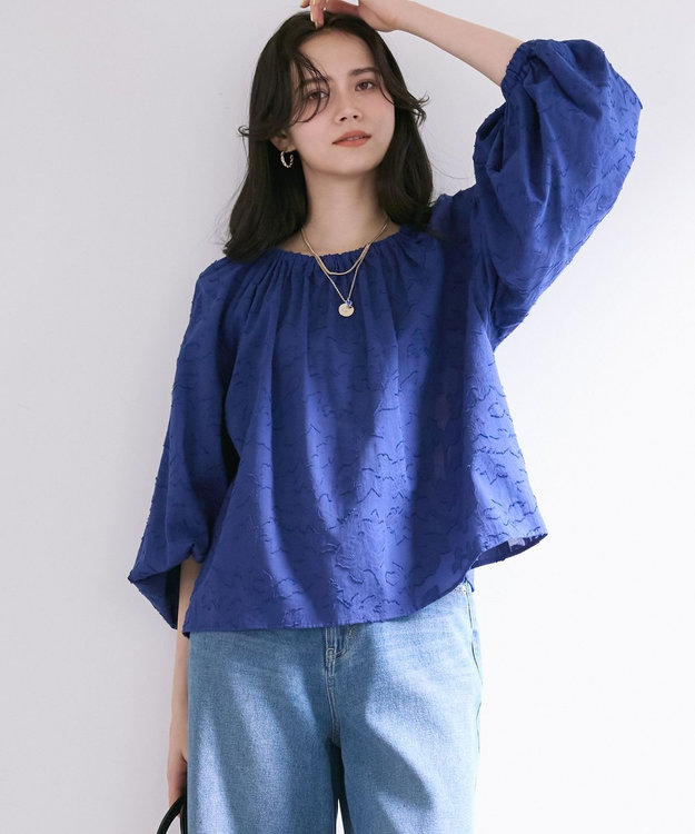 23区 【SLOW/一部店舗限定】コットンジャカード ブラウス ブルー系