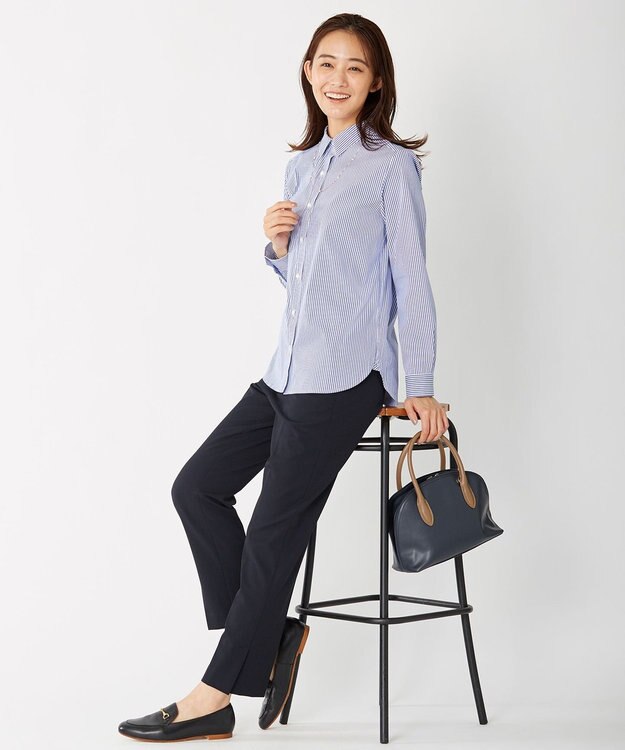 J.PRESS LADIES 【洗える】40/2NEWESTバックピーチ テーパード パンツ ネイビー系