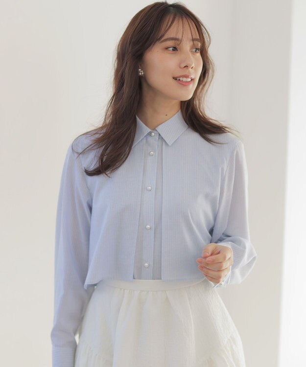 組曲 ニューリヨセルシャーティングマルチWAY ブラウス シャンブレーブルーストライプ系1