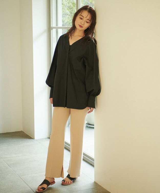 #Newans 【ANSWER for ヘルシーカジュアル】クロスリボンシャツ ブラック系