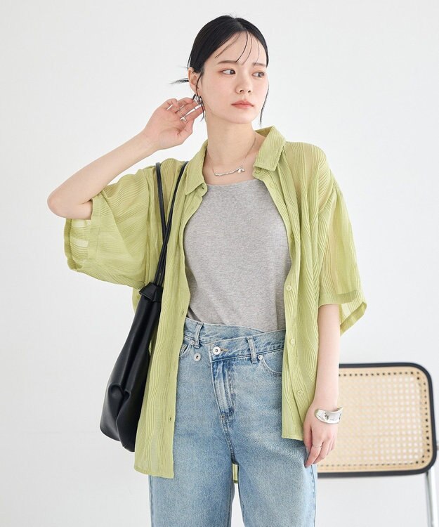 earth music&ecology ランダムプリーツシャツ Pistachio