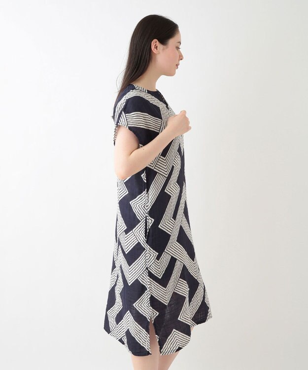 UCHINO クレープガーゼ ジオメトリックワンピース ダークブルー