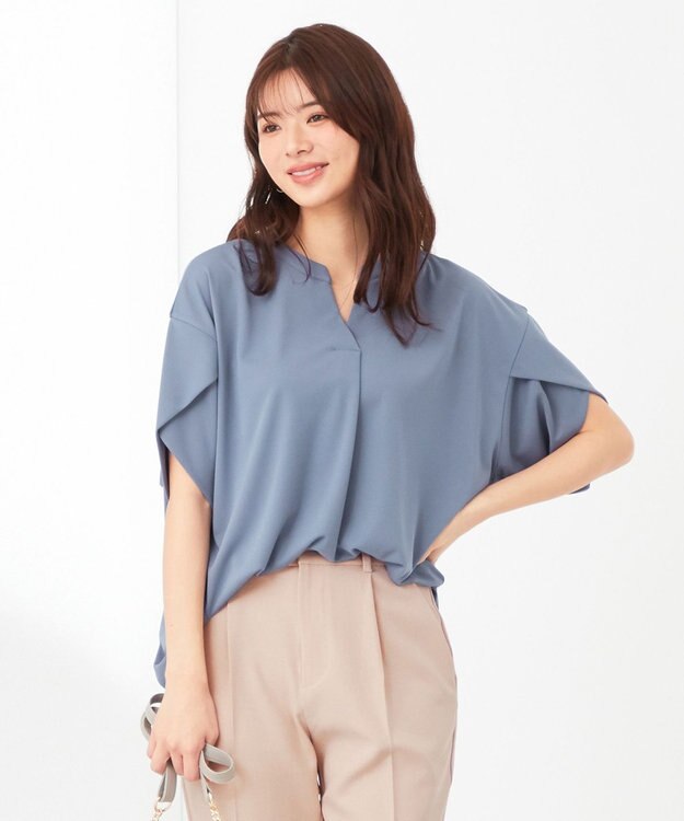 ANY SIS 【接触冷感・吸水速乾・UVケア】エアリードレープスムーススキッパー ブラウス スモーキーブルー