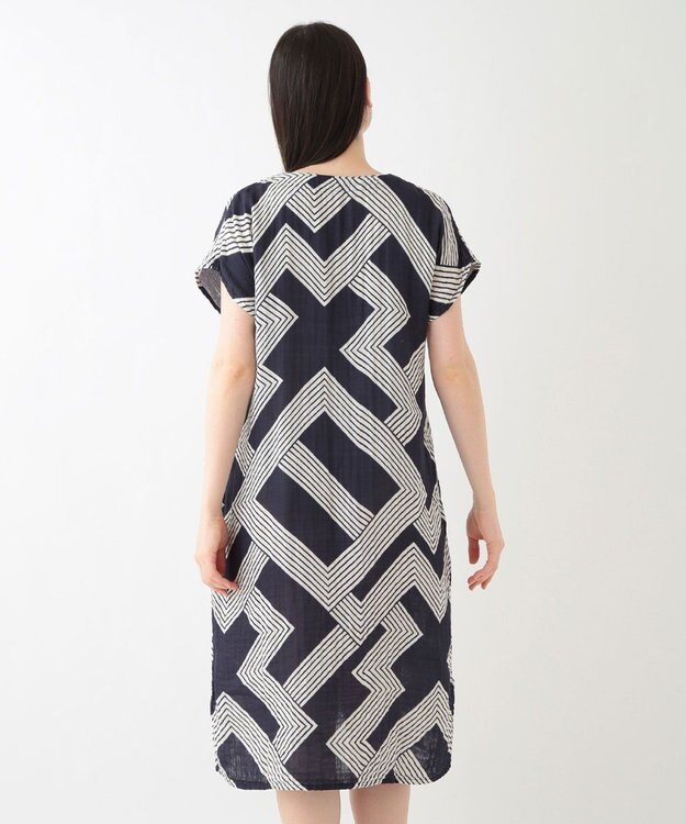 UCHINO クレープガーゼ ジオメトリックワンピース ダークブルー