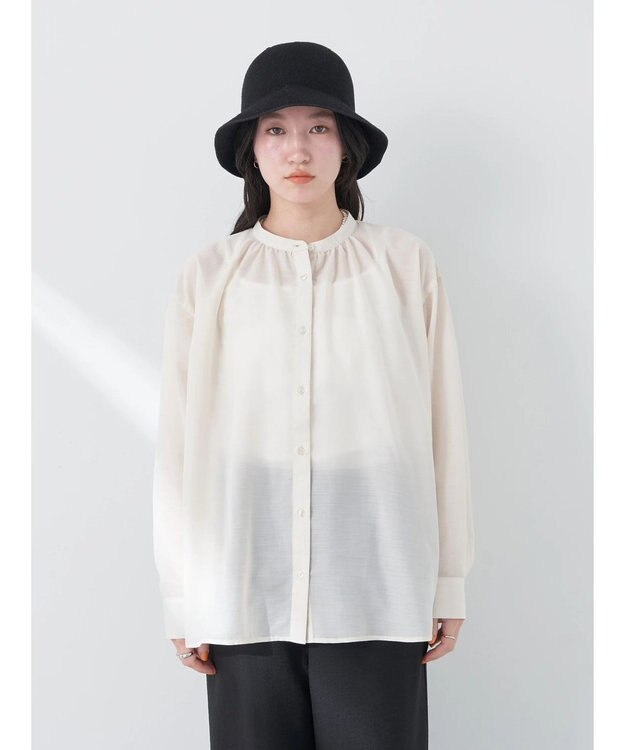 earth music&ecology シアーギャザーネックブラウス Ivory