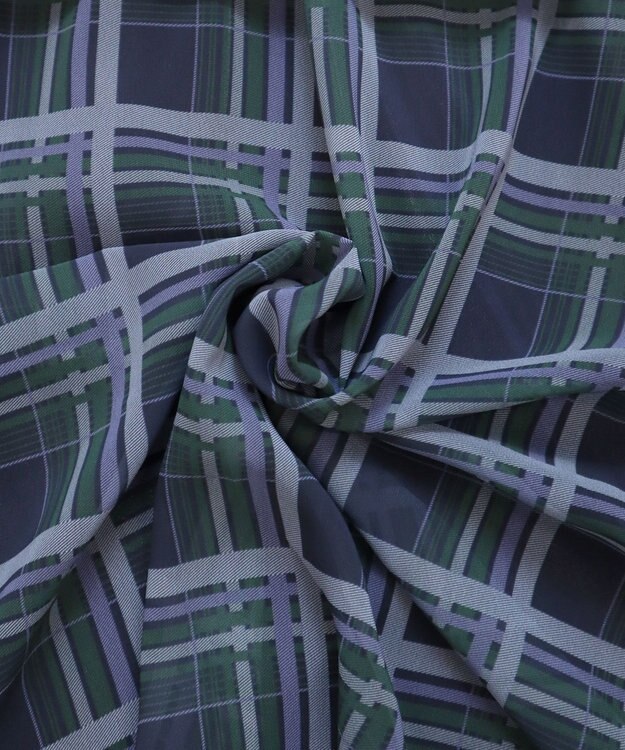 Tiaclasse 【新色追加・洗える】チェック柄フレア袖シアーワンピース ネイビー