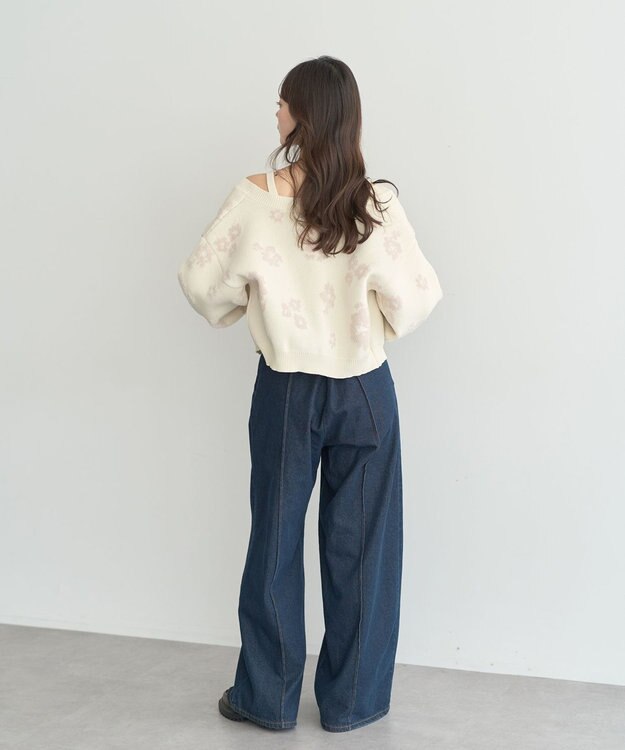 earth music&ecology SET2点フラワージャガードカーデ+ビスチェ Ivory