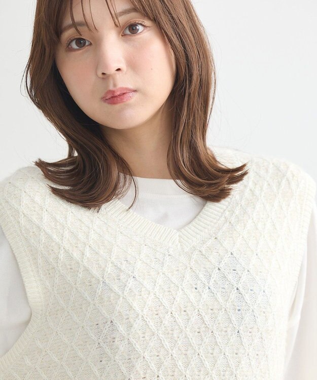 earth music&ecology ラメジャガードニットベスト Ivory