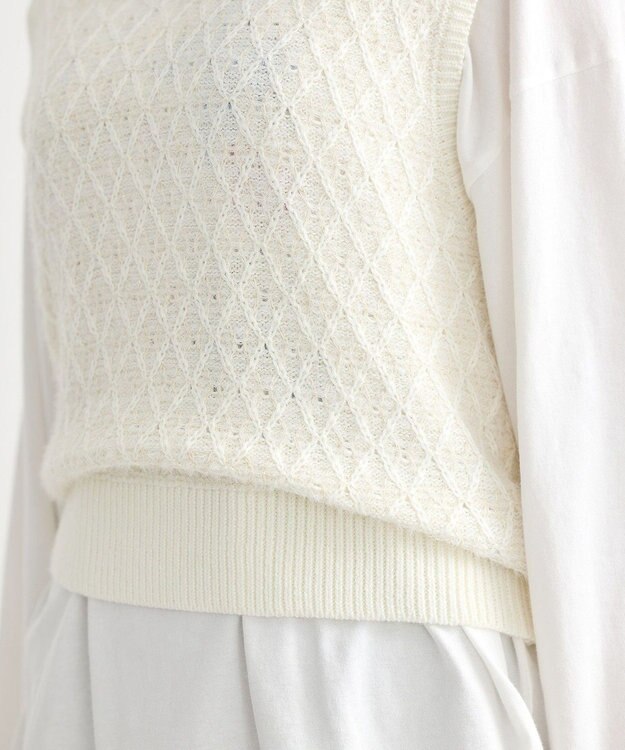 earth music&ecology ラメジャガードニットベスト Ivory