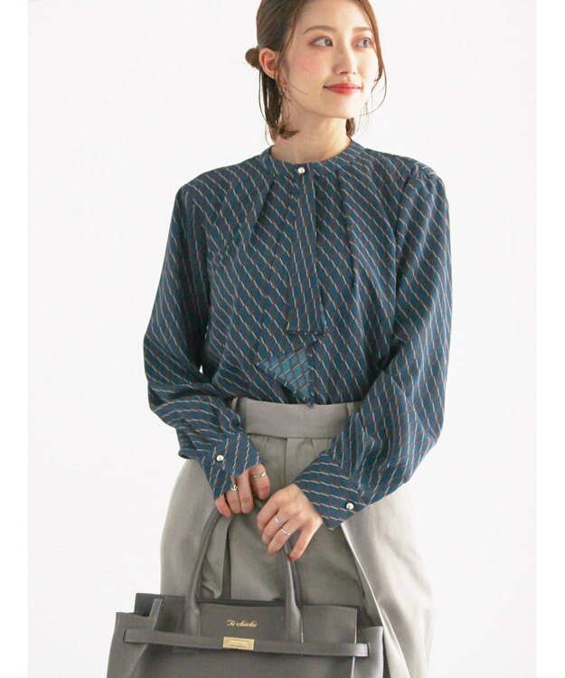 Te chichi パターンアソートボウタイブラウス グリーン