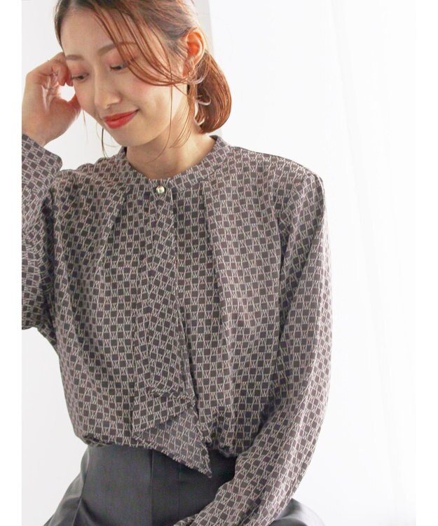 Te chichi パターンアソートボウタイブラウス グレー