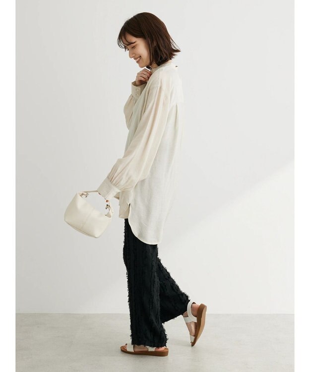 Green Parks バンドカラーシアーシャツ Gray Beige