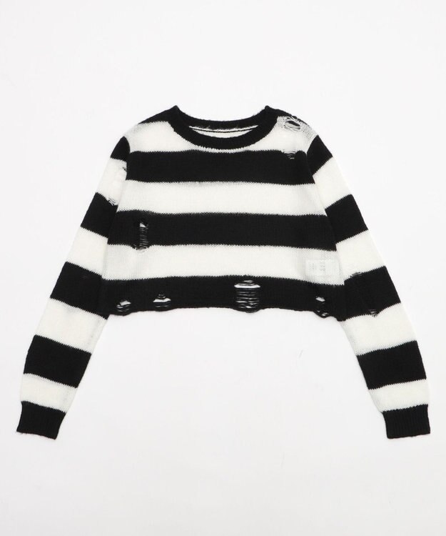 WEGO モヘアタッチダメージショートニット ホワイトボーダー