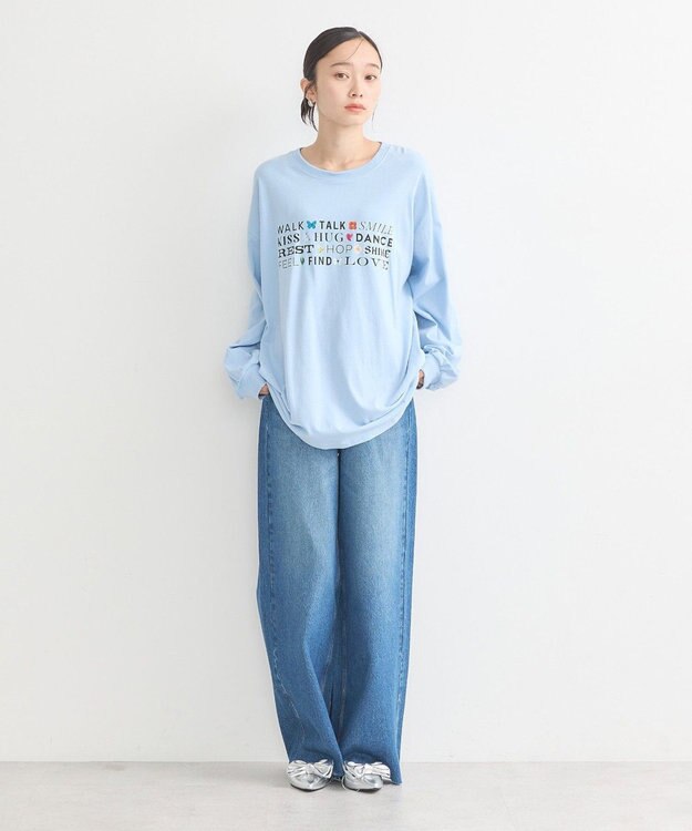 earth music&ecology いいことワードロゴＴシャツ Blue