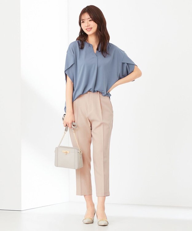 ANY SIS 【接触冷感・吸水速乾・UVケア】エアリードレープスムーススキッパー ブラウス スモーキーブルー