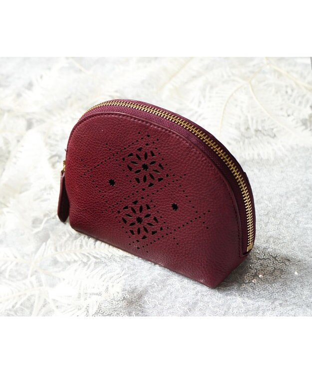 genten アーガイルカットワーク ポーチ ワイン