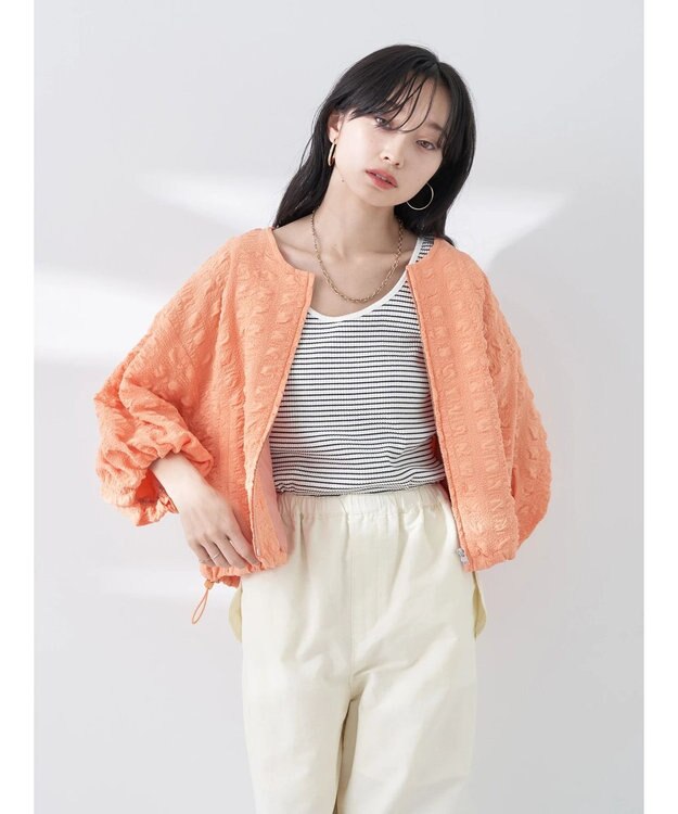earth music&ecology シャーリングタックスリーブブルゾン Pink Orange