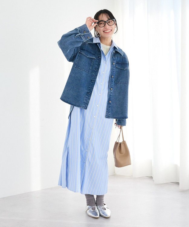 CRAFT STANDARD BOUTIQUE ストライプシャツワンピース Stripe Beige