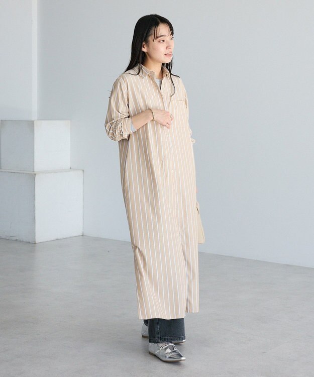 CRAFT STANDARD BOUTIQUE ストライプシャツワンピース Stripe Beige