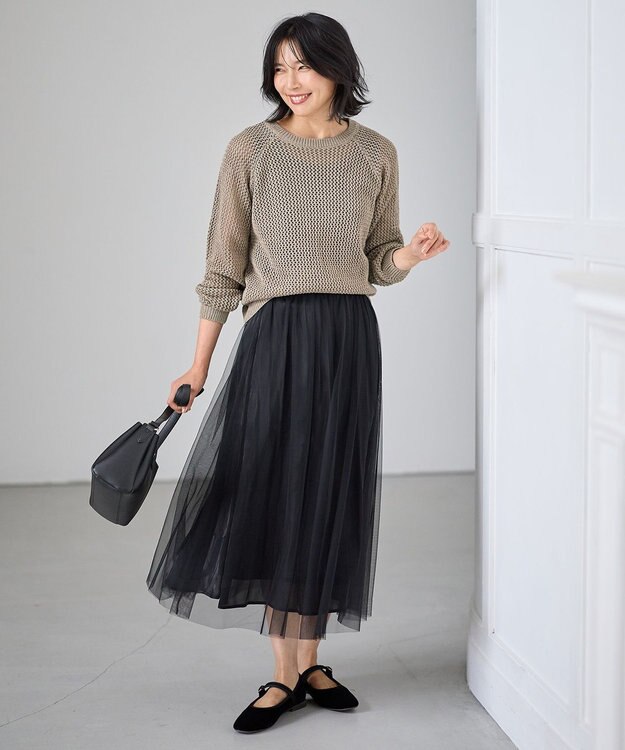 ANY L 【洗濯機可】ラメニットメッシュプルオーバー モカ