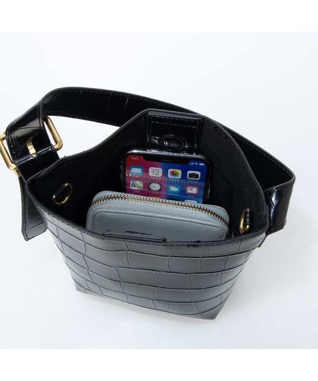 UNBILLION カシュカシュ cachechche / クロコ型押し2wayミニショルダー ブラック