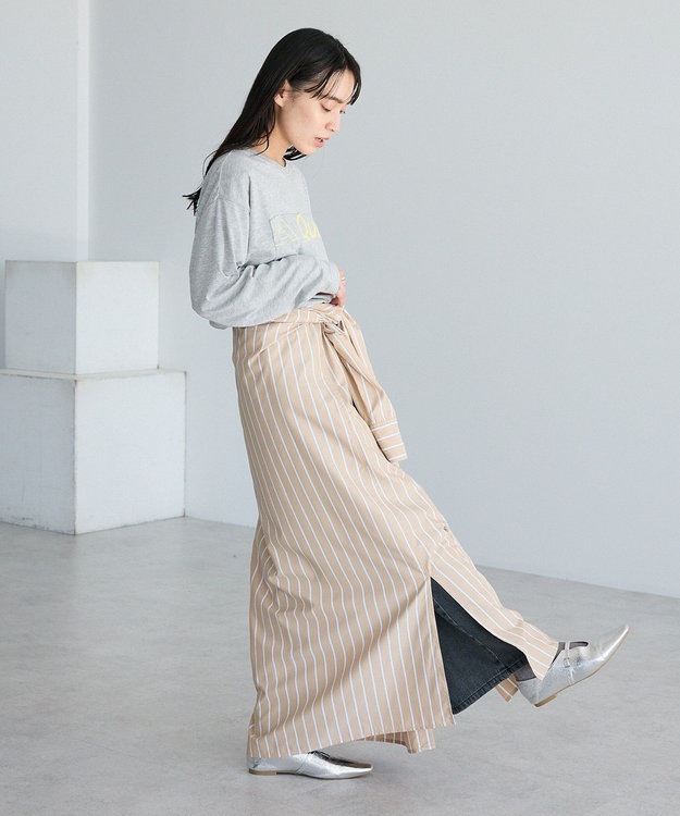 CRAFT STANDARD BOUTIQUE ストライプシャツワンピース Stripe Beige