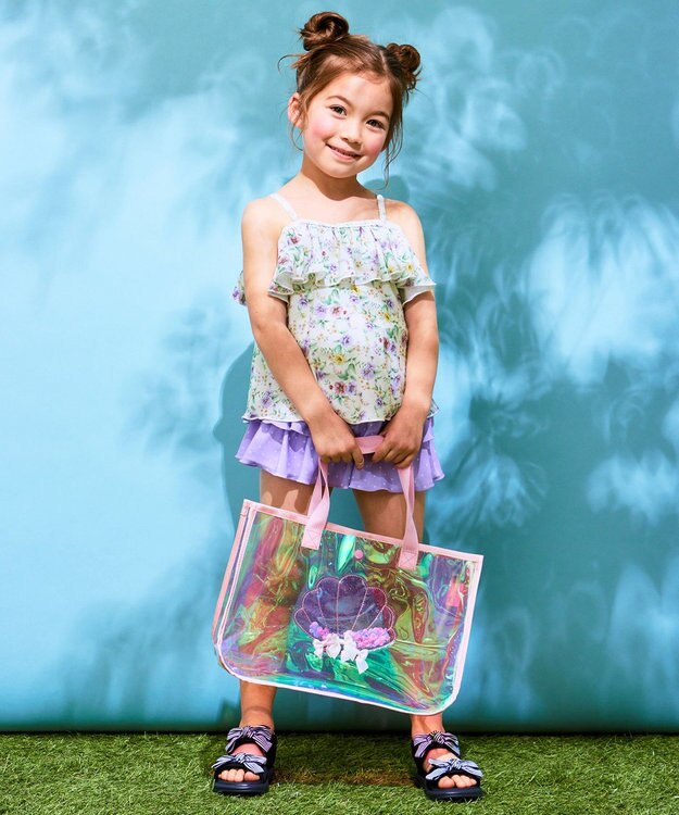 ANY KIDS 花柄×ドット柄 セパレート 水着 オフ花柄×ラベンダードット