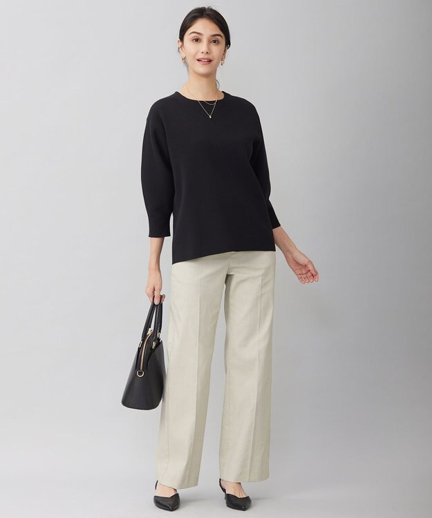 自由区 L 【WEB限定カラーあり・洗える】ドライコットンハイゲージプルオーバー ニット ブラック