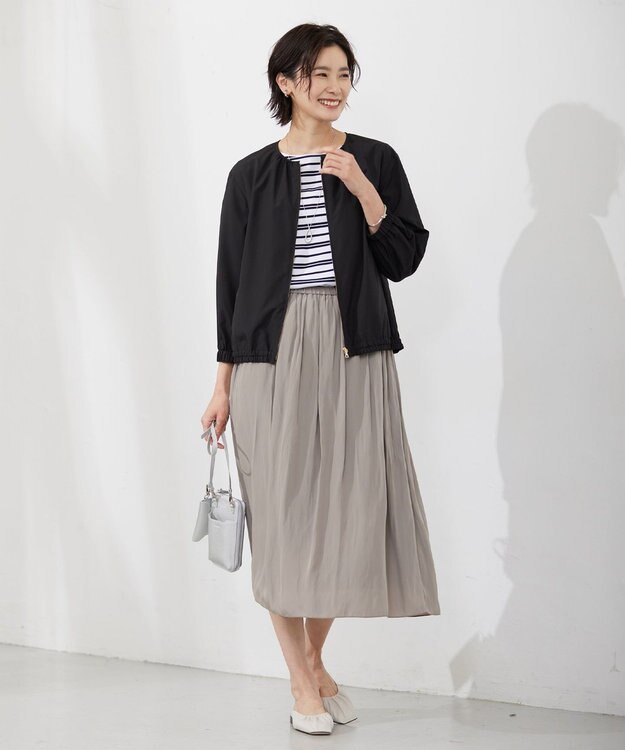 J.PRESS LADIES 【接触冷感・UVケア】 スムースジャージー タックスリーブ ボーダー カットソー ブラック系1