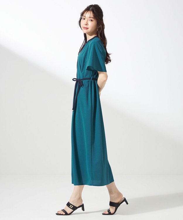 ANY SIS 【UVケア・ストレッチ・洗える】2WAYジョーゼットジャージー ワンピース グリーン