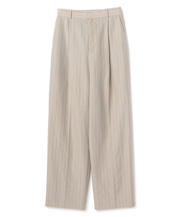 BEIGE， ERYTH / リネンストライプ タックワイドパンツ Flax × Bordeaux