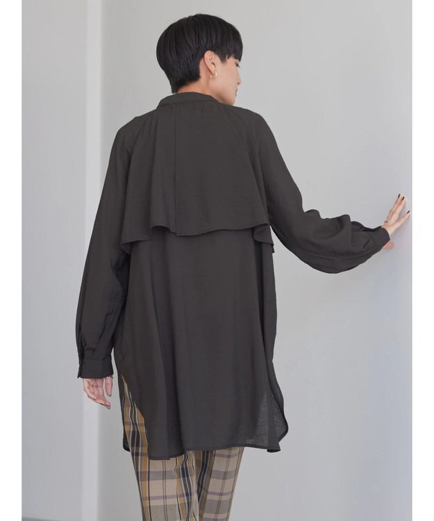 AMERICAN HOLIC バンドカラーフリルシャツチュニック Black