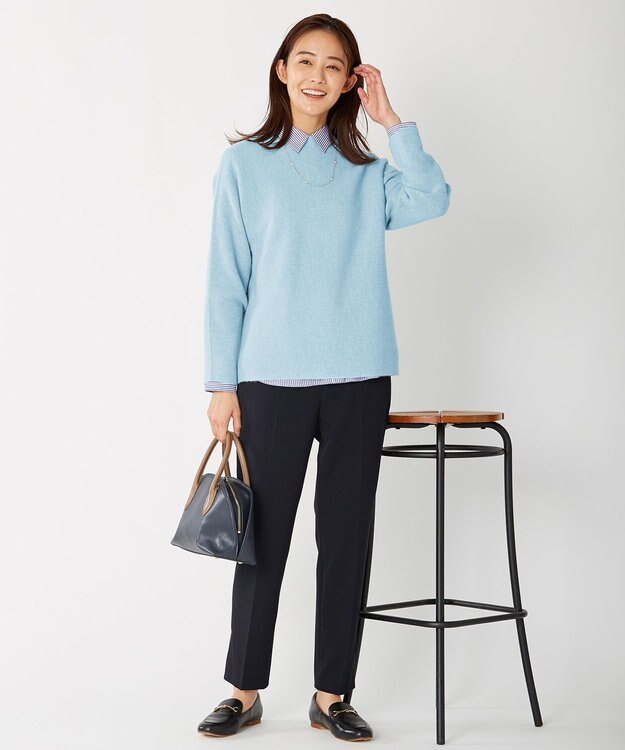 J.PRESS LADIES 【洗える】40/2NEWESTバックピーチ テーパード パンツ ネイビー系