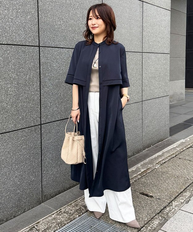 ICB L 【ASUMI・MANAMIコラボ 丈が選べる】ハシゴレースシャツワンピース ネイビー系