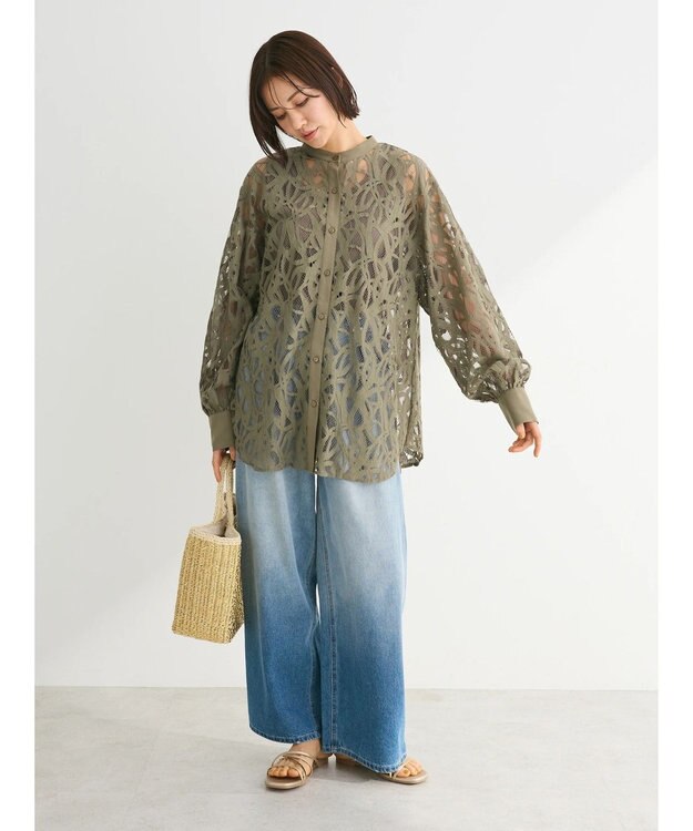 Green Parks ・ＥＬＥＮＣＡＲＥ　ＤＵＥ　レースバンドカラーブラウス Khaki