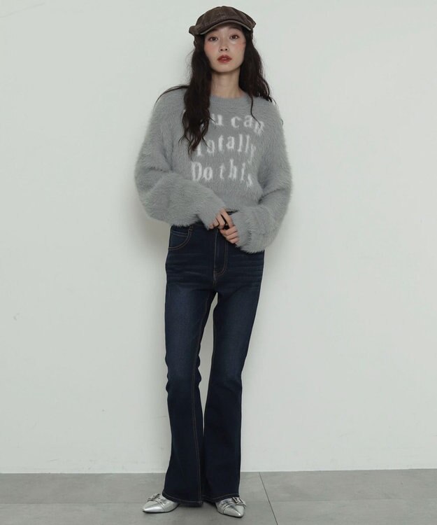 WEGO ロゴシャギーショートニット グレー