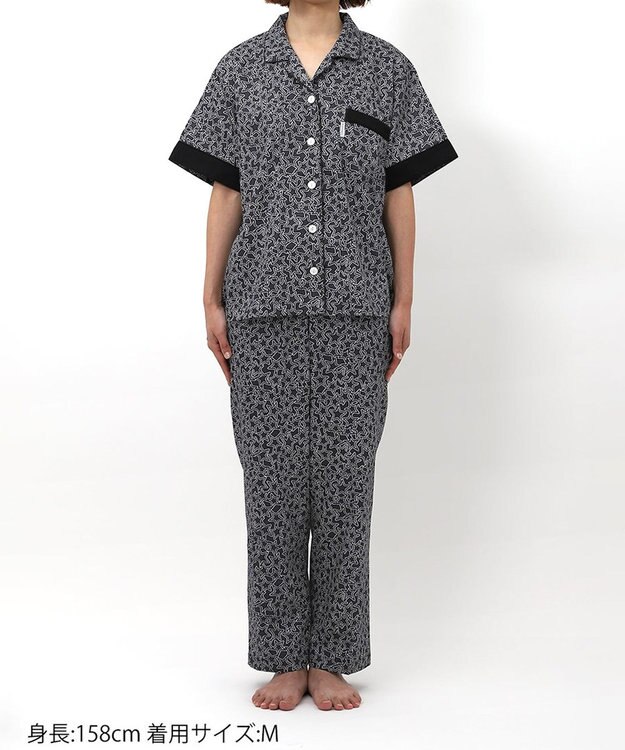 ワコール／睡眠科学 パジャマ 5分袖 半袖 長ズボン 綿100%(本体) サテン 【睡眠科学×mintdesigns】 レディース YDT105 睡眠科学／ワコール ブラック