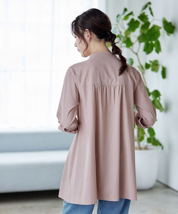 Tiaclasse 【洗える】-TiaBASIC-バンドカラーシャツチュニックブラウス ピンク