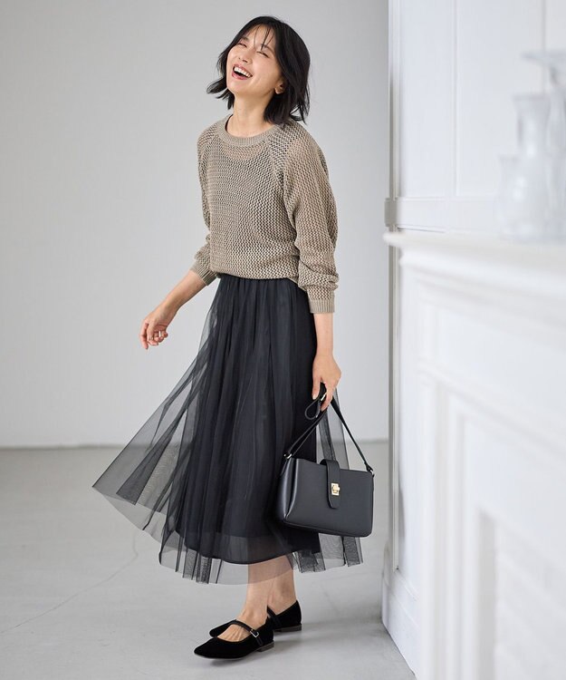 ANY L 【洗濯機可】ラメニットメッシュプルオーバー モカ