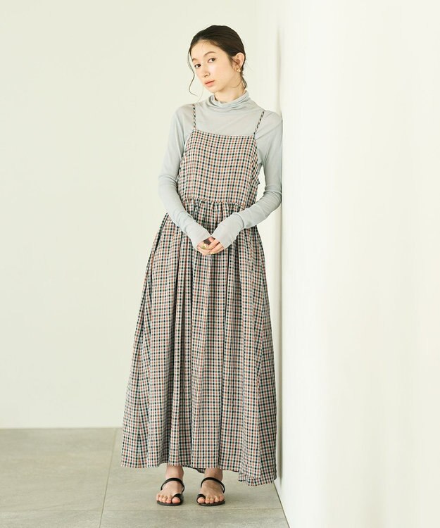 #Newans ボリュームチェックキャミワンピ ブルーチェック