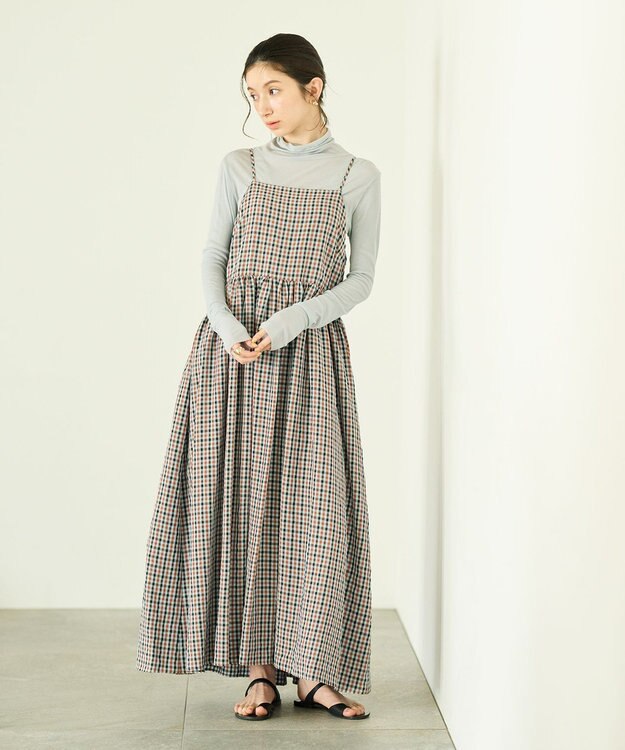 #Newans ボリュームチェックキャミワンピ ブルーチェック