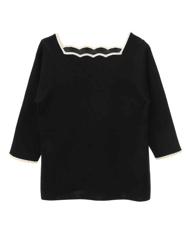 earth music&ecology 襟袖スカラップ配色プルオーバー Black