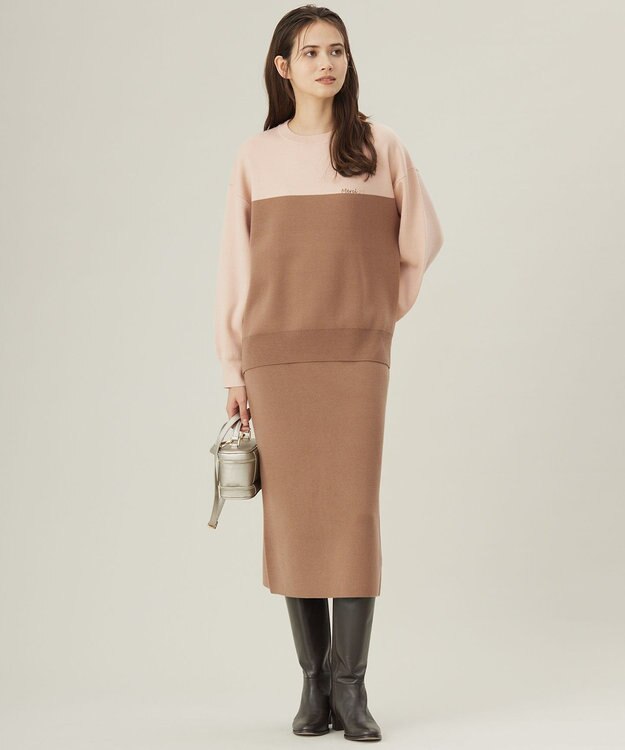 自由区 【カタログ掲載・セットアップ対応・洗える】スムージーブロッキング ニット ピンクベージュ×モカ