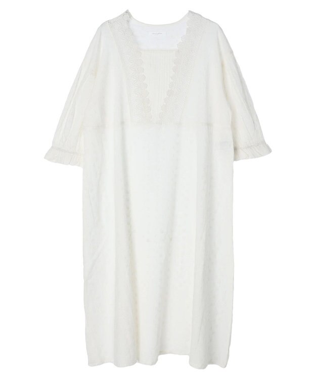 Green Parks Ｉ　胸元レース７分袖ワンピース Off White