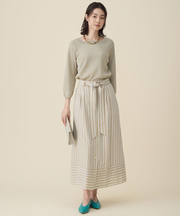 自由区 L ビスコースナイロンドビーストライプ スカート ベージュ系